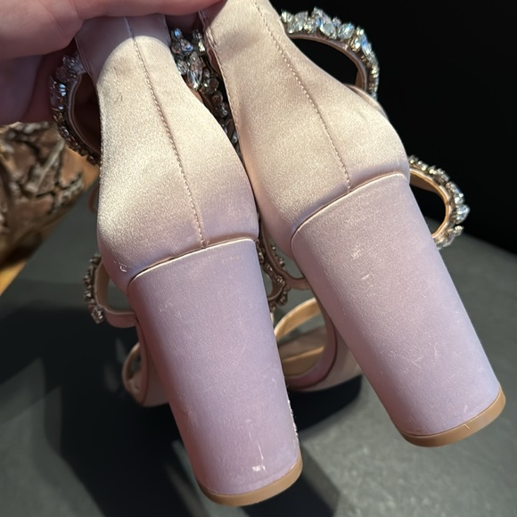 Badgley Mischka JEWEL Sandals Thamar Embellished Block Heels Ankle Tie - Picture 10 of 11